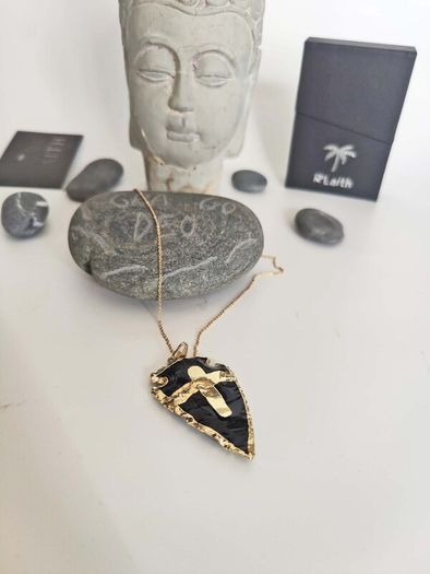 Necklace Natural Black Obsidian Raw Black Stone