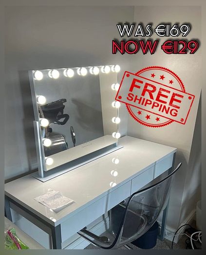 NEW SALE | Hollywood Mirror Vanity Mirror with Lights 14 Dimmable Lightbulbs 3 Lighting Modes for Dressing Table Vanity Mirror Makeup Mirror 10x Magnifying Glass Touchscreen 50x42cm