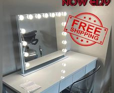 NEW SALE | Hollywood Mirror Vanity Mirror with Lights 14 Dimmable Lightbulbs 3 Lighting Modes for Dressing Table Vanity Mirror Makeup Mirror 10x Magnifying Glass Touchscreen 50x42cm