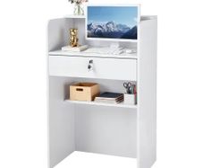 Reception Desk, 60 cm Rectangular Front Counter Table, Modern Office Reception Desk with Drawer, Small Minimalist Retail Counter Table