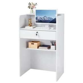 Reception Desk, 60 cm Rectangular Front Counter Table, Modern Office Reception Desk with Drawer, Small Minimalist Retail Counter Table