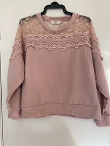 Dusky Pink Sweatshirt Lace XL (UK 10-14)