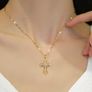 Cross Crucifix Crystal Gold Tone Pendant Necklace Image 4