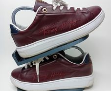 Tommy Hilfiger Womens Signature Leather Trainers Size 40 Uk 7 - V.good Condition