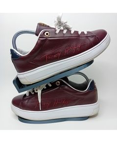 Tommy Hilfiger Womens Signature Leather Trainers Size 40 Uk 7 - V.good Condition