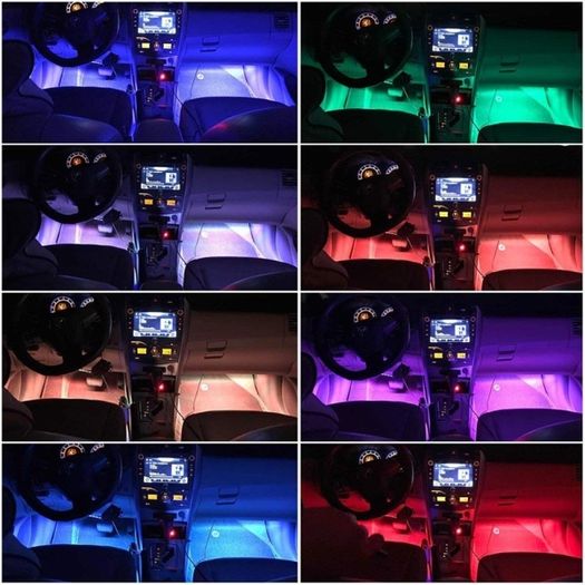 25312 Car RGB LED Strip Interior Light Multicolor Music Atmosphere Sound Active Foot LED Light Strip LED Lighting with USB Cigar Port