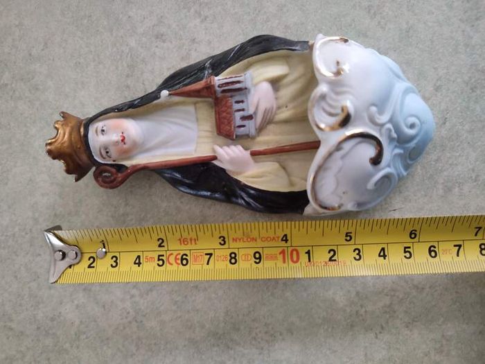 Vintage Antique Religious Mary Our Lady Of Grace Porcelain Holy Water Font Made in  Germany.
