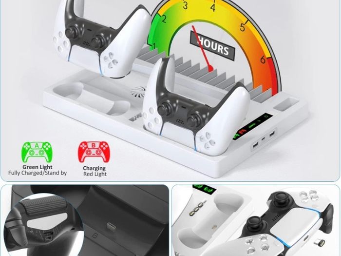 PS5 Stand with Cooling Fan and Headphone Holder, PS5 Cooling Fan with Dual PS5 Charging Station, PS5 Accessories for PS5 Console with 15 Game Slots (FREE POSTAGE)