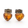 Vintage Natural Baltic Amber Silver Heart Stud Earrings Image 2