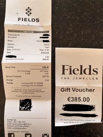 Fields Jewellery Gift Voucher for e135
