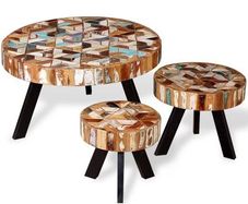 Three Piece Coffee Table Set Solid Reclaimed Wood