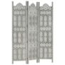 Hand carved 3-Panel Room Divider Grey 120x165 cm Solid Mango Wood Image 5