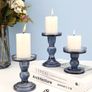 Glass Candle Holders, 3 Pieces Crystal Clear Candlesticks With Elegant Design for Pillar Taper Candle and Tea light, Home Table Living Room Wedding Party Decorations Home Decor - Smoky Blue Image 2