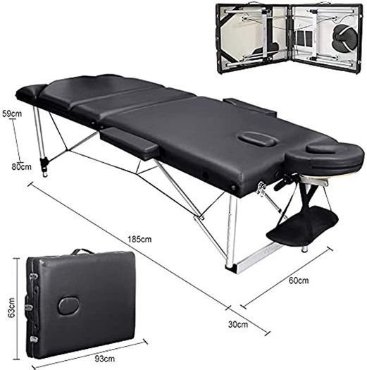 Portable Massage Bed Table - 3-Section Aluminum Foldable Beauty Couch for Reiki Therapy Treatment Salon Healing - Metal Headrest Support/with Carry Bag (FREE POSTAGE)