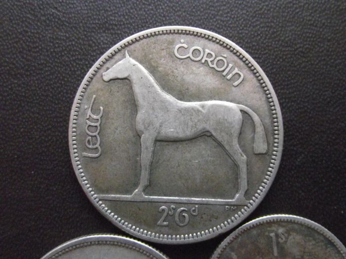1928 Irish Free State. Set of 3 Silver Coins: Half Crown&Florin&Shilling