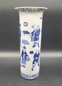 Antique / Vintage Chinese Vase Brush Pot Blue White Early 20th Century Signed