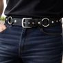 Unisex Black Leather Ring Belt Punk Gothic O-Ring Belt with Silver Buckle for Men & Women Image 3