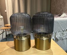 Brass/grey clear glass bedside table x2