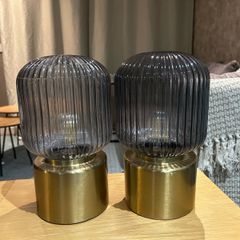 Brass/grey clear glass bedside table x2