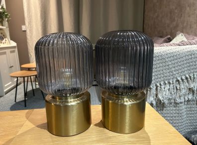 Brass/grey clear glass bedside table x2