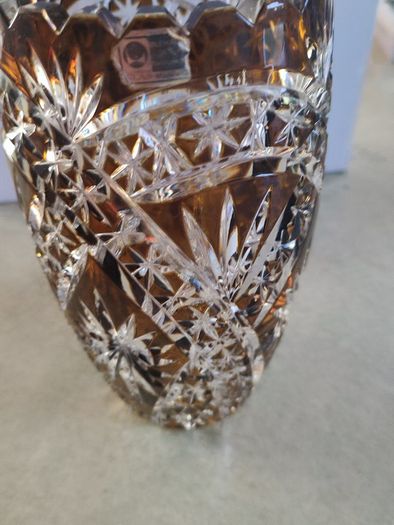 Vintage Germain Overlaid dark Amber Flashed Cut Crystal Glass Vase