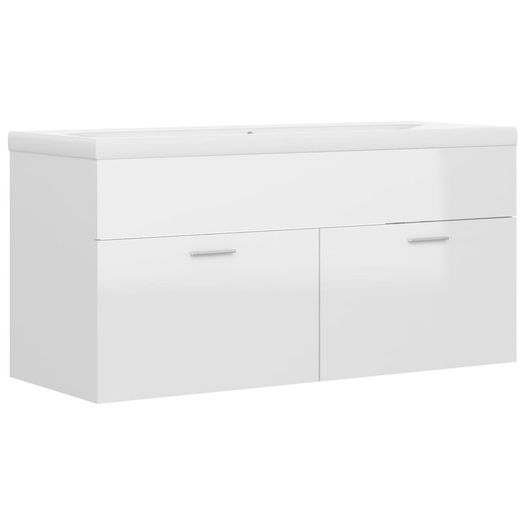 Sink Cabinet with Built-in Basin High Gloss White Chipboard