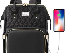 Laptop Backpack for Women,15.6 Inch Stylish Laptop Rucksack Wide Open, College School Backpack with USB Charging Port, Water Resistant Travel Business Work Bag Computer Bookbag for Men, Black (FREE POSTAGE)