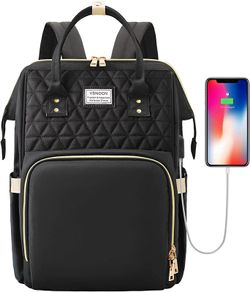 Laptop Backpack for Women,15.6 Inch Stylish Laptop Rucksack Wide Open, College School Backpack with USB Charging Port, Water Resistant Travel Business Work Bag Computer Bookbag for Men, Black (FREE POSTAGE)