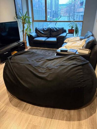 Large Black Oval Bean Bag Lounger - Extra Large Floor Sofa