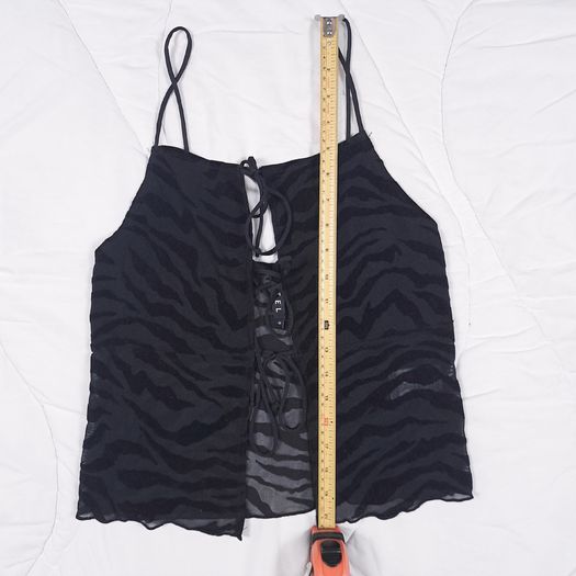 Motel Rocks Black Zebra Flocked Mesh Lace Up Cami Tank Top Size S