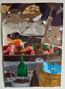 A1 Studio Ghibli Scene Poster - Acrylic and colouring pencil on paper