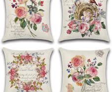 Set of 4 Waterproof Cushion Covers 45x45cm, Decorative Spring - Romantic Throw Pillow Covers, Perfect to Outdoor Patio Garden Bench Living Room Sofa Farmhouse Decor