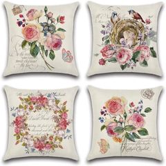 Set of 4 Waterproof Cushion Covers 45x45cm, Decorative Spring - Romantic Throw Pillow Covers, Perfect to Outdoor Patio Garden Bench Living Room Sofa Farmhouse Decor