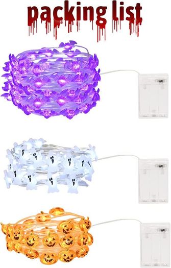 Halloween Decorations String Lights, BOLWEO 3Pack 3M 30LED Battery Powered Pumpkin Ghost Bat Halloween Lights for Indoor Outdoor Halloween Party Home Decor