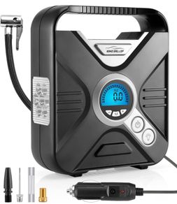 Car Tyre Inflator Air Compressor Tyre Pump 12V Electric Car Air Pump for Car Tyres Bike Tyres with Digital Tyre Pressure Gauge and Inflator Valve Adaptors LED Light (FREE POSTAGE)