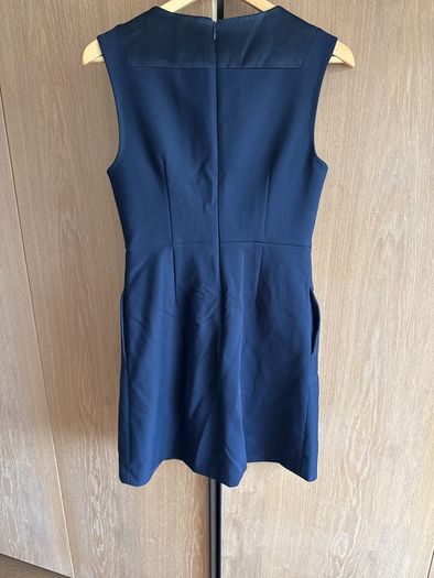 Diane Von Furstenberg navy knee length shift dress with satin detailing, size 4 (UK 8)