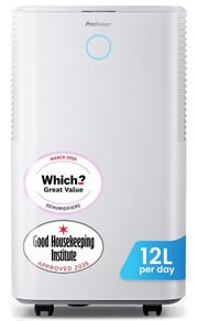 Pro Breeze OmniDry 12L/Day Dehumidifier with Automatic Humidity Sensor & Display, 24Hr Timer, Laundry Drying, Continuous Drainage (White, 12 Litre)