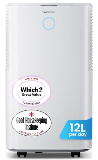 Pro Breeze OmniDry 12L/Day Dehumidifier with Automatic Humidity Sensor & Display, 24Hr Timer, Laundry Drying, Continuous Drainage (White, 12 Litre)