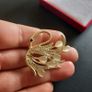 Elegant Gold Tone Swan Brooch with Champagne Color Cat Eye Stones and Crystal Pave Wings Vintage Style Bird Pin Image 6