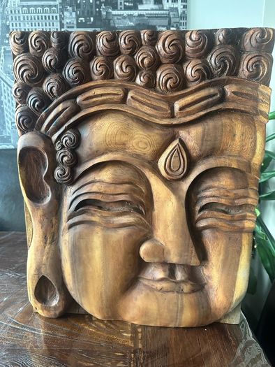 Solid Wood Buddha portrait. Hand crafted. 50x40x4cm