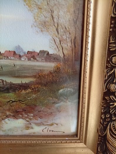 Vintage Framed Print - Spencer Coleman 'Village in Autumn' Ornate Gilt Frame