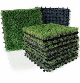 18 Pack Artificial Grass Tiles, Interlocking Garden Grass Lawn Tile, 25mm Pile Height Artificial Grass for Patio Balcony Garden Flooring Decor Outdoor Synthetic Grass Square (30x30CM)