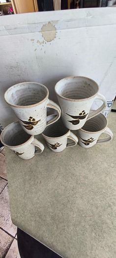 Galway An Spideal pottery mugs set of 5 mugs.