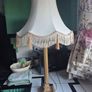 Tall lamp Vintage Gold metal Neoclassical  column lamp with silk called fringed tassled shade Image 5
