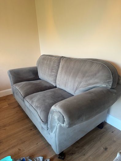 grey velvet sofa