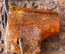 Raw Amber on leather