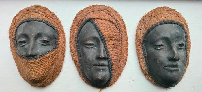 Set of Three Vintage African Terracotta Masks