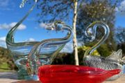 vintage collection of 3 glass swans