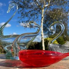 vintage collection of 3 glass swans
