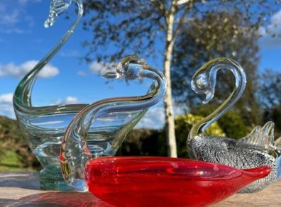 vintage collection of 3 glass swans